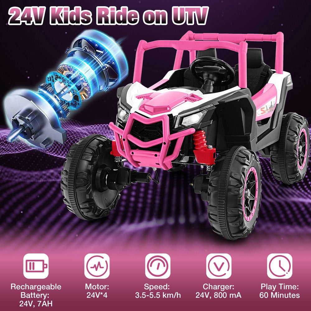 Costway Kids Pink Ride On UTV Car with 4 Engine and Remote Control 24V Image 6