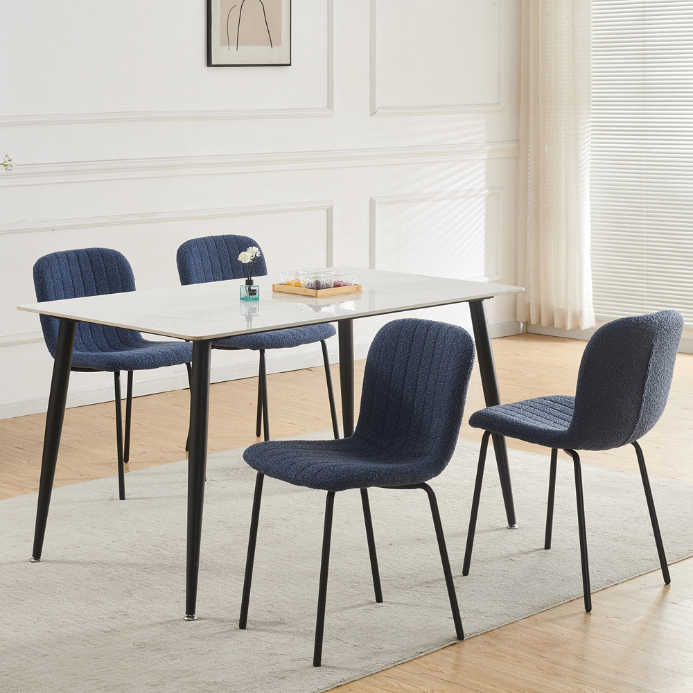 Bella Set of 4 Blue Teddy Faux Fur Stitched Design Dining Chairs Image 6
