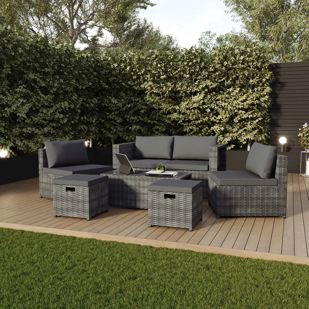 Garden Vida Islay 6 Seater Grey Rattan Garden Lounge Set Image 4