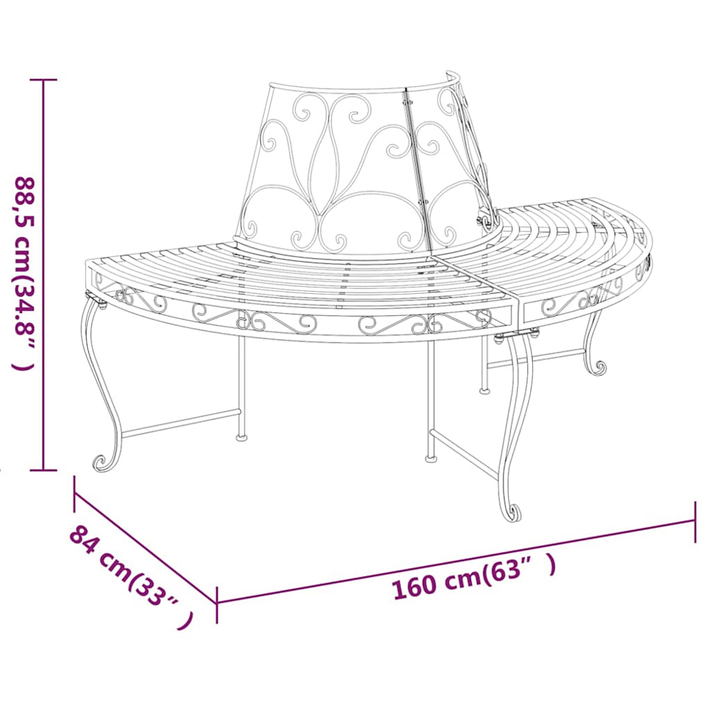 vidaXL 2 Piece Black Metal Scrollwork Half Round Circular Tree Bench Image 6