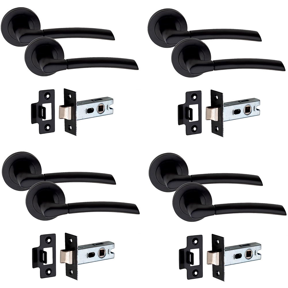 Golden Grace Indiana Matt Black Door Handle Pair with Tubular Latch 4 Pack Image 1