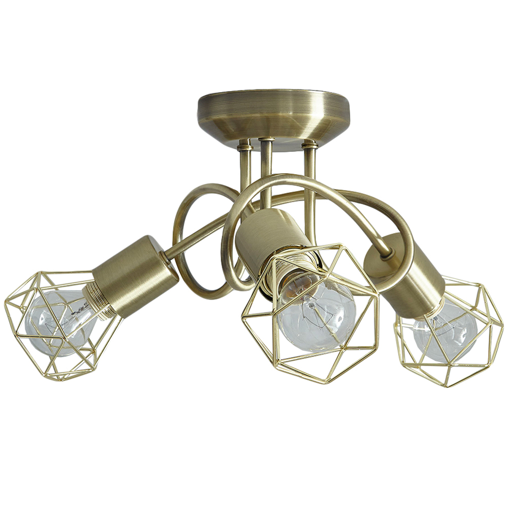 Kliving Juno 3 Light Brass Wired Shade Antique Brass Ceiling Light Image 1