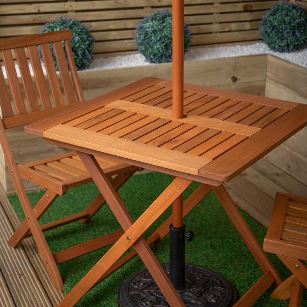 Samuel Alexander 2 Seater Wooden Square Foldable Dining Set with Grey Parasol and Base Image 3