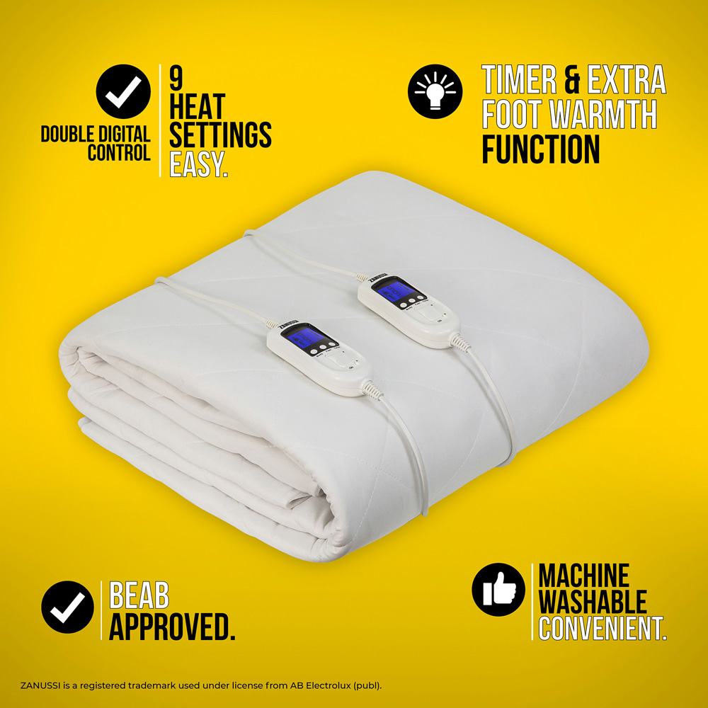 Zanussi Double Washable Electric Heated Mattress Protector with Fitted Skirt and Controller Image 7