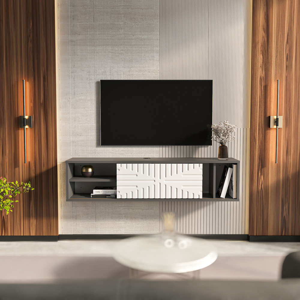 Decorotika Teo 2 Door 2 Shelf Traverter and Walnut Floating TV Unit Image 8