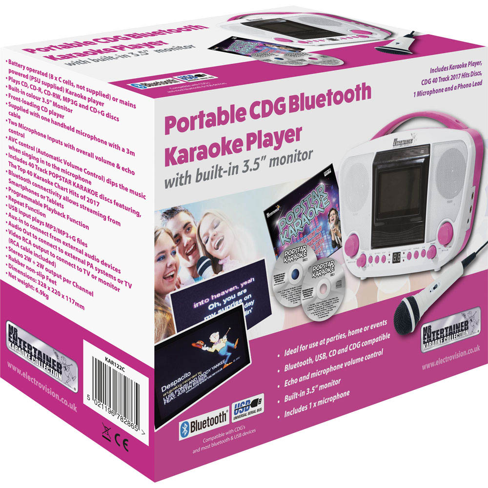 Mr Entertainer Pink and White Portable CDG Bluetooth Karaoke Player Image 4