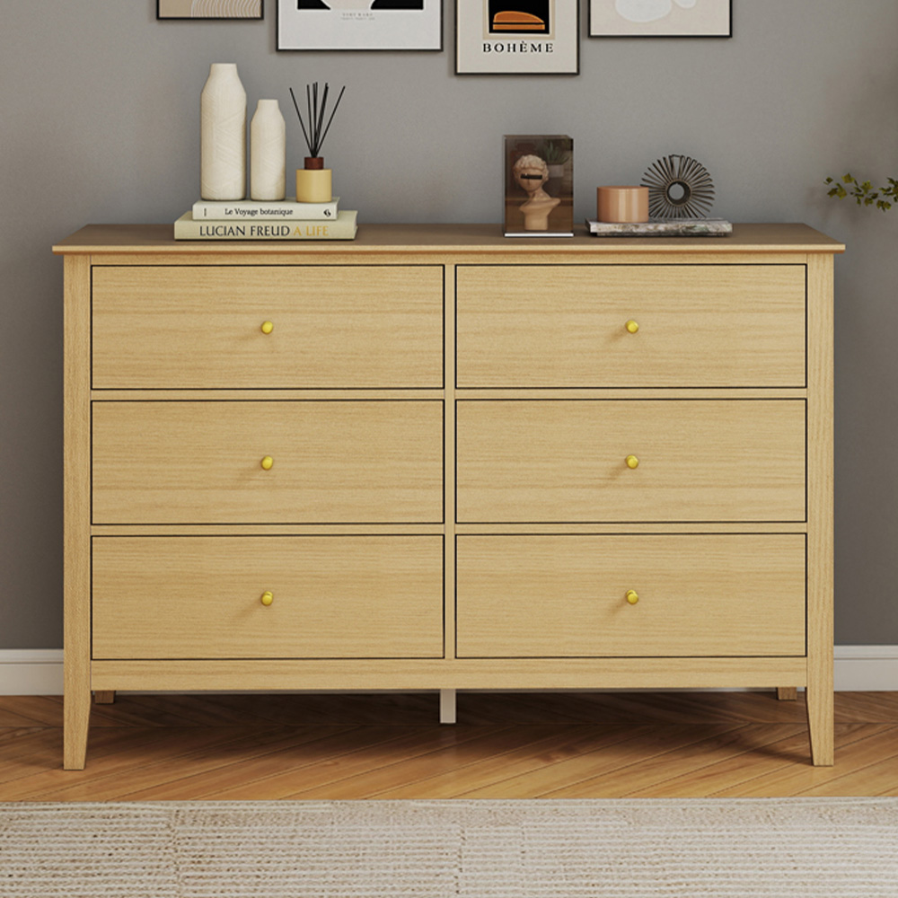 Core Products Henley 6 Drawer Oak Effect Double Wide Chest of Drawers Image 1