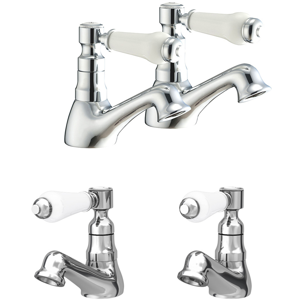 Nes Home Regalia Traditional Chrome Bathroom Twin Basin and Bath Taps Image 1
