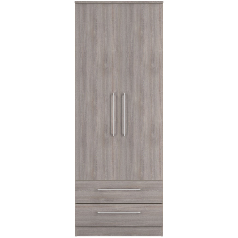 Crowndale Worcester 2 Door 2 Drawer Grey Oak Tall Wardrobe Ready Assembled Image 2