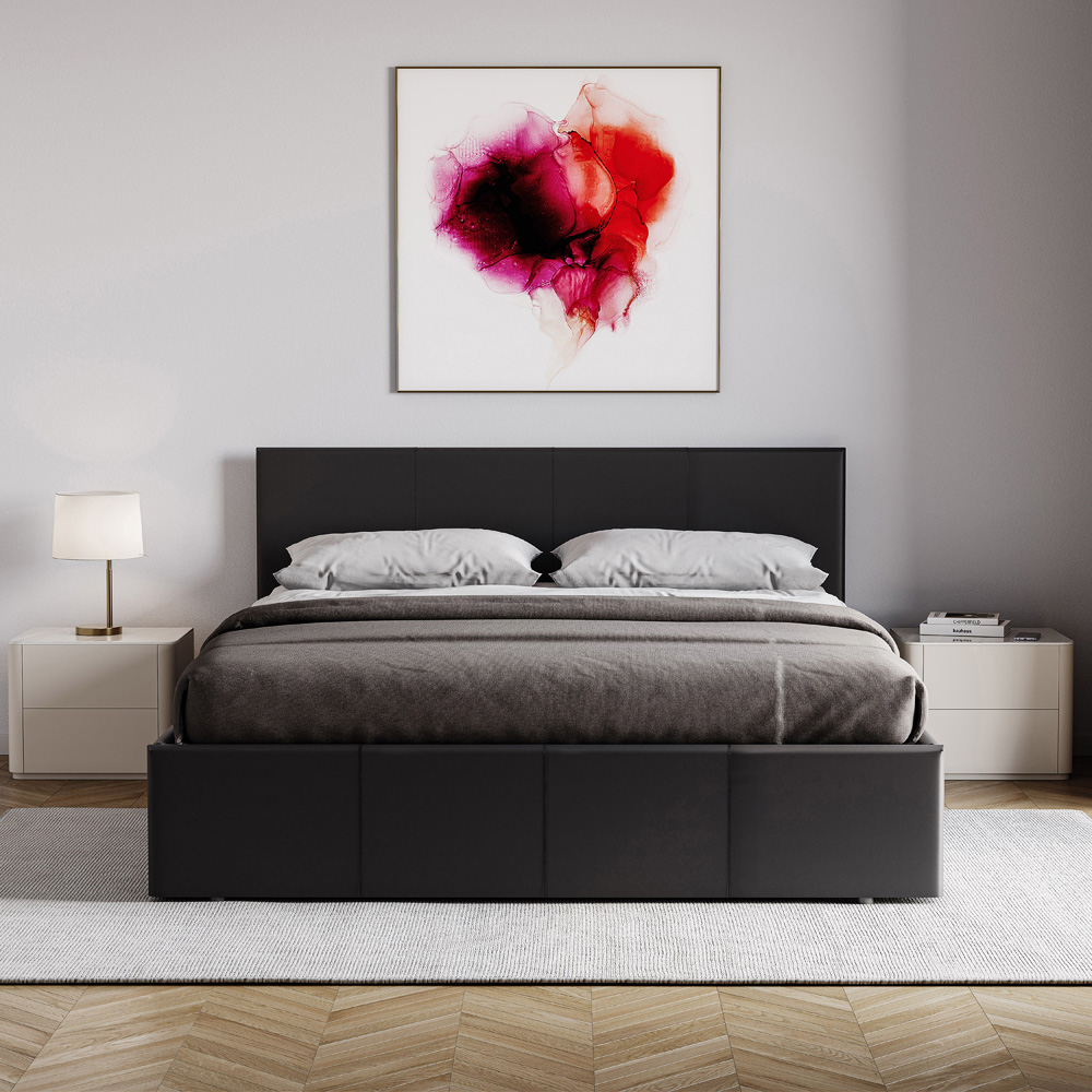 Vida Designs Lisbon Double Black Faux Leather Ottoman Bed Frame Image 3