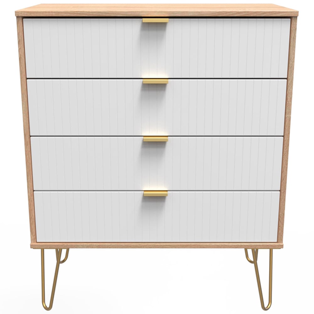 Crowndale 4 Drawer White Matt and Bardolino Oak Wide Chest of Drawers Ready Assembled Image 3
