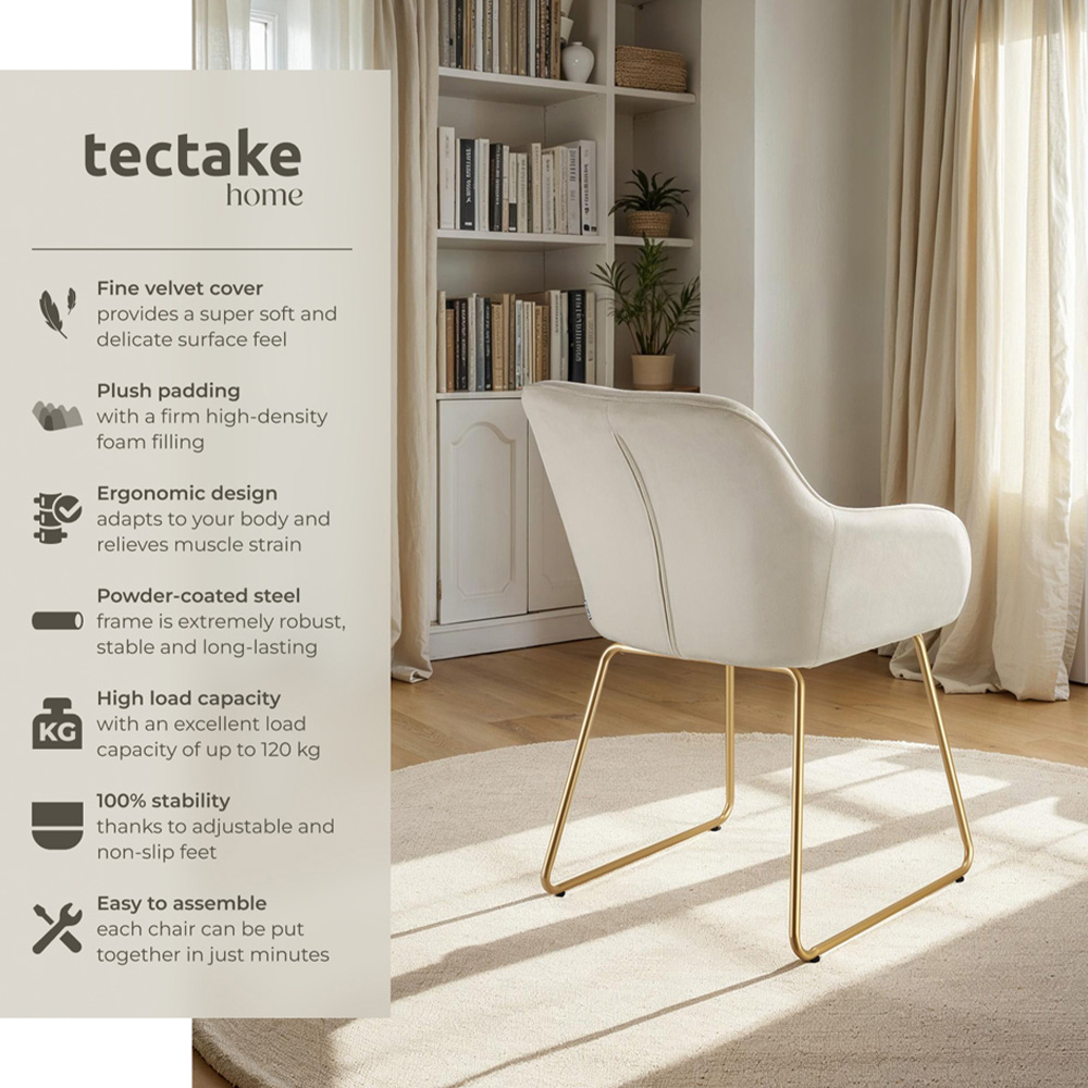 tectake Jeane Set of 2 Cream and Gold Velvet Look Dining Chair Image 3
