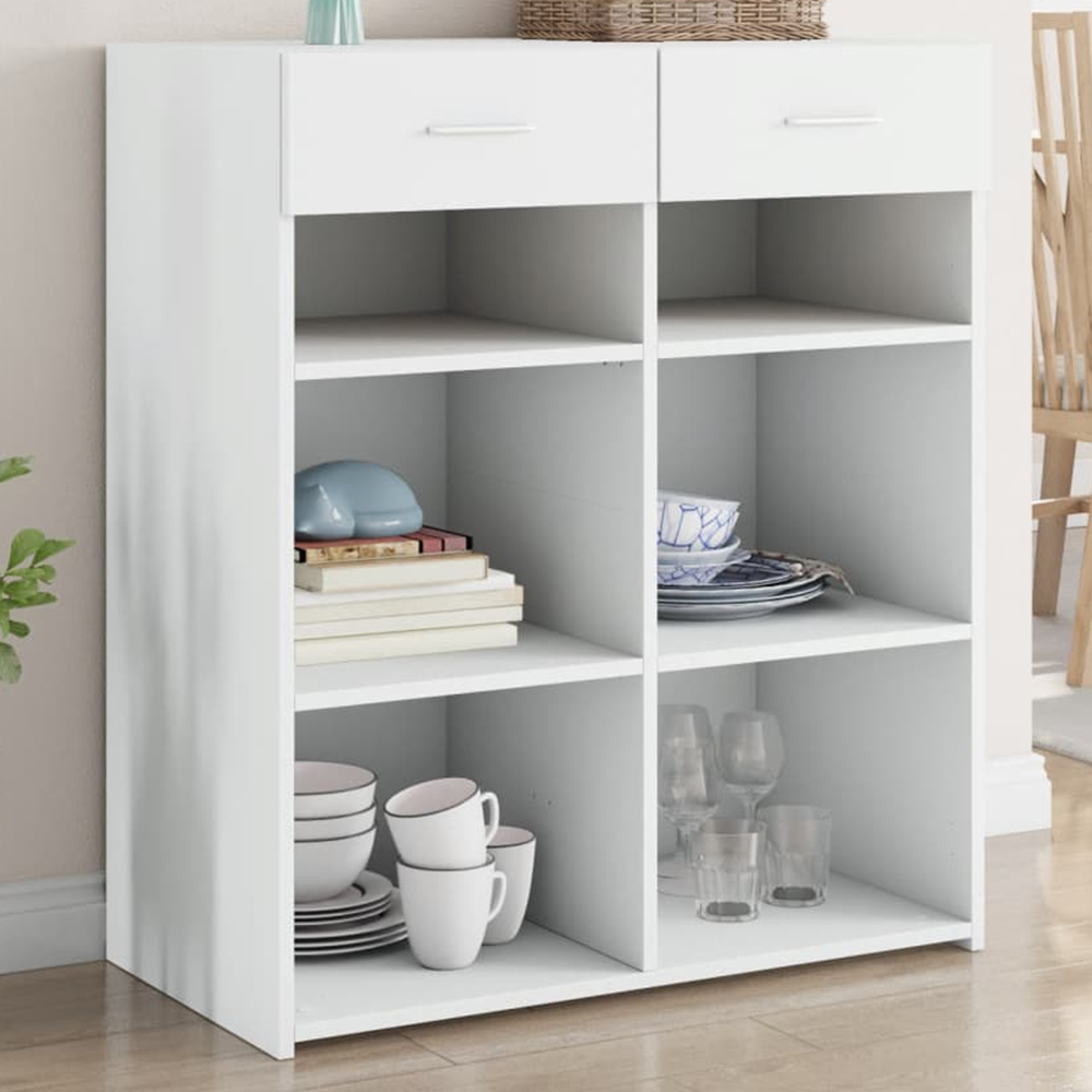 vidaXL 2 Drawer 6 Shelf White Sideboard Image 1