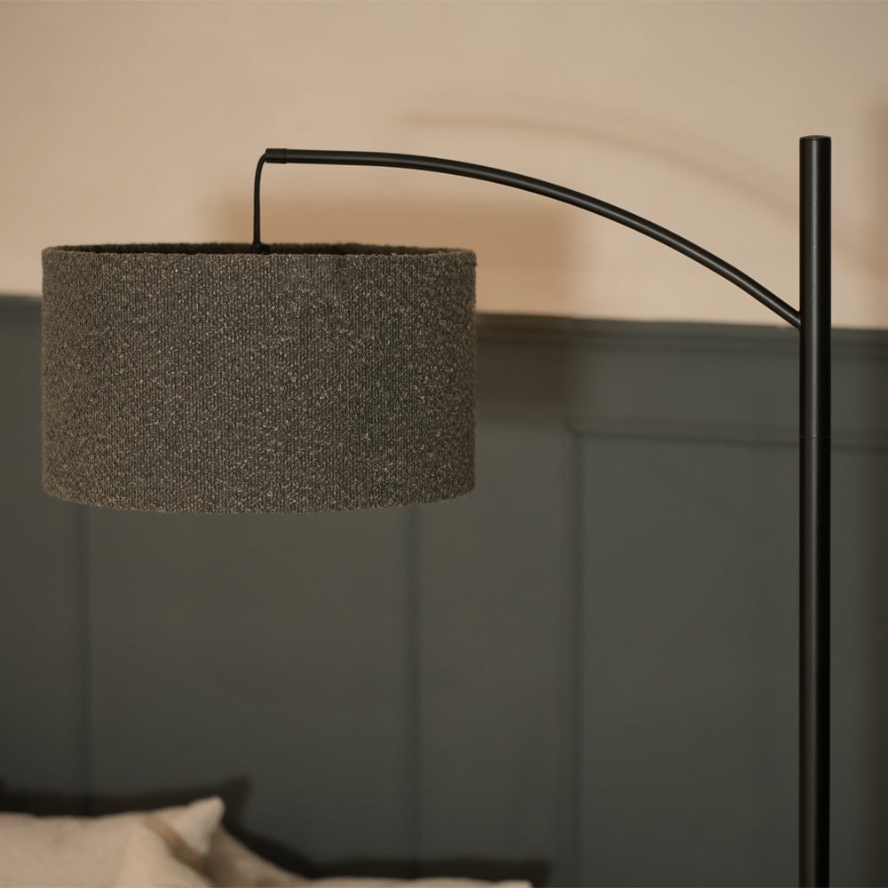 ValueLights Preto Black and Charcoal Boucle Shade Metal LED Floor Lamp Image 5