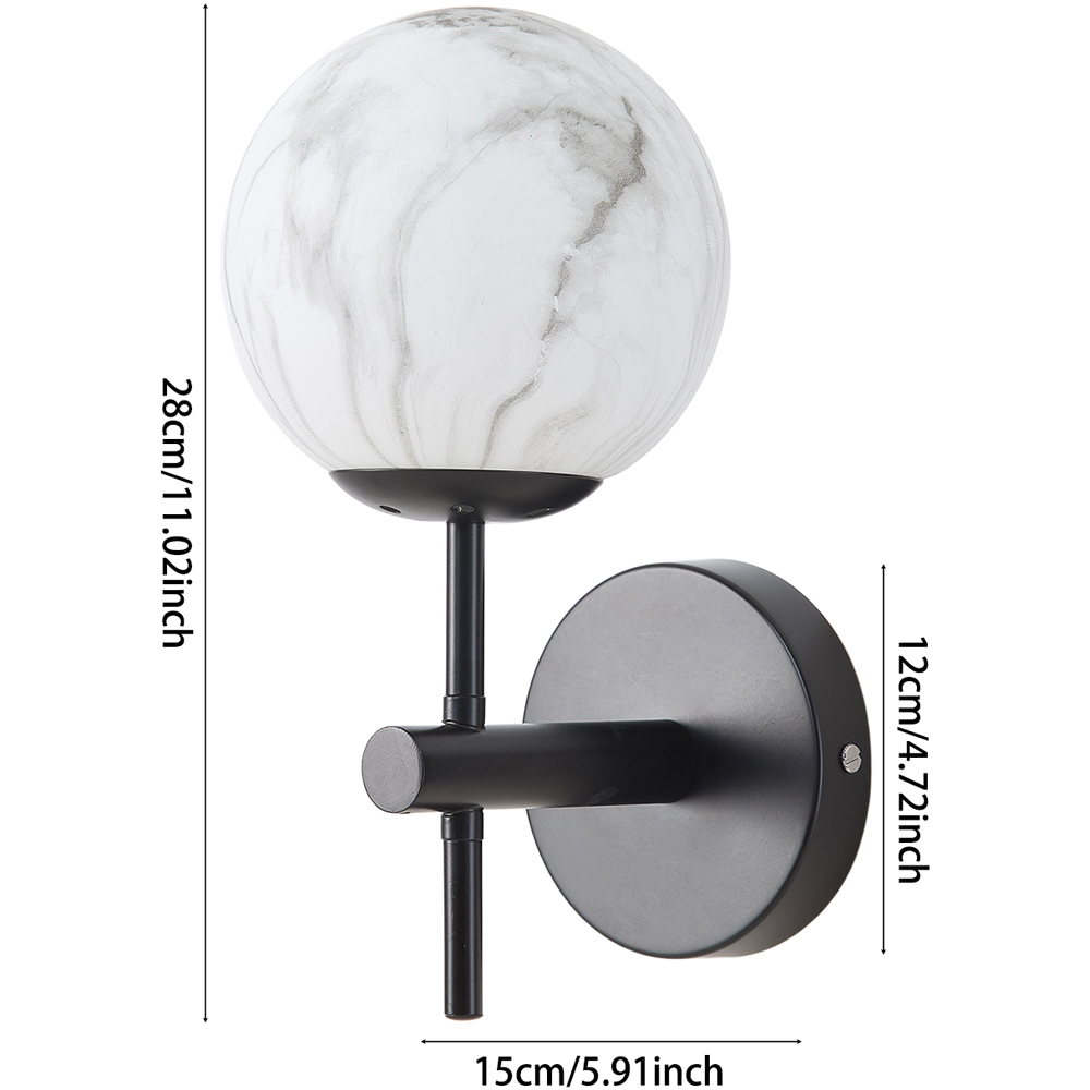 Living and Home E27 Screw Black Iron Marble Textured Glass Shade Wall Light 28cm Image 8