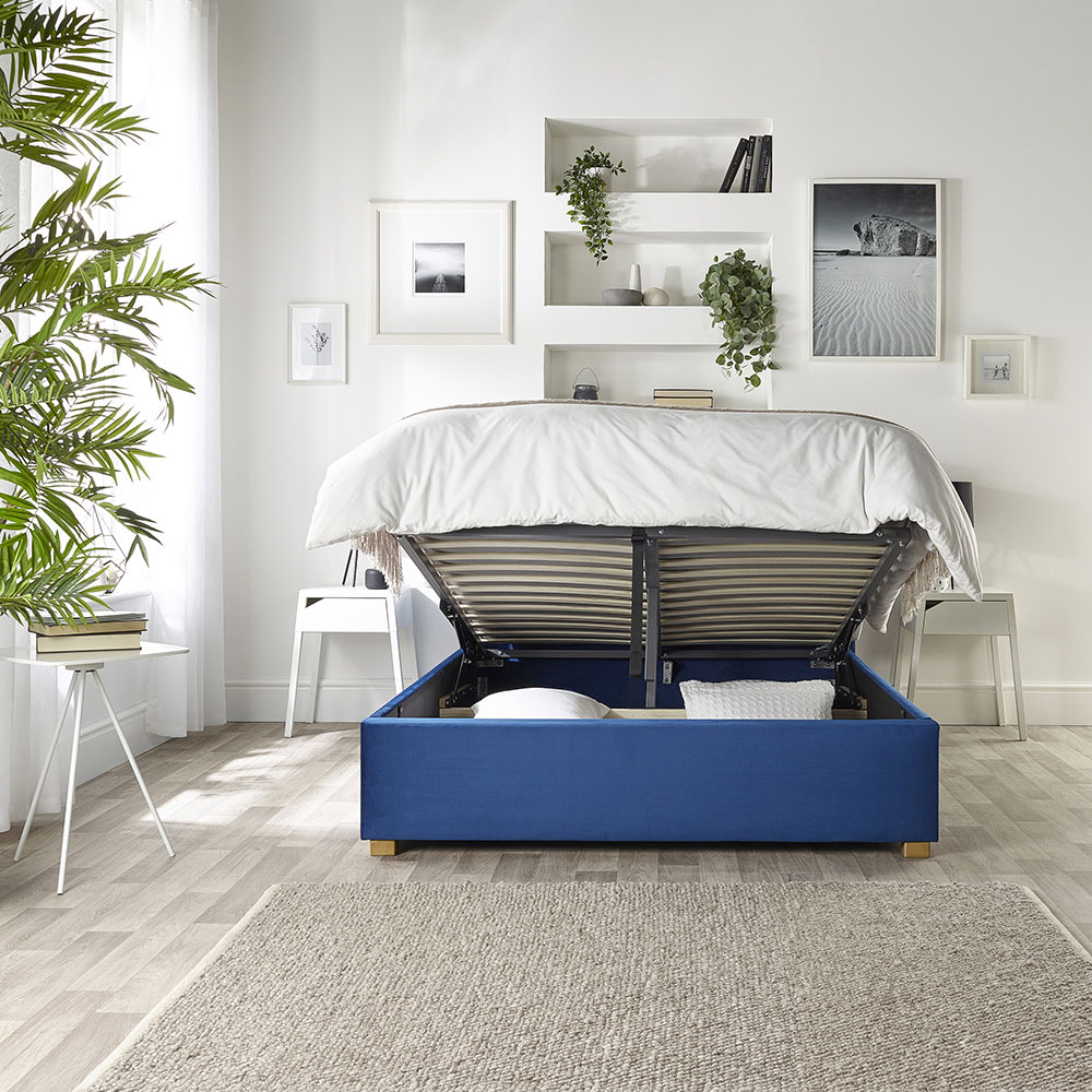 Catherine Lansfield Utopia Double Navy Velvet Ottoman Wing Bed Image 2