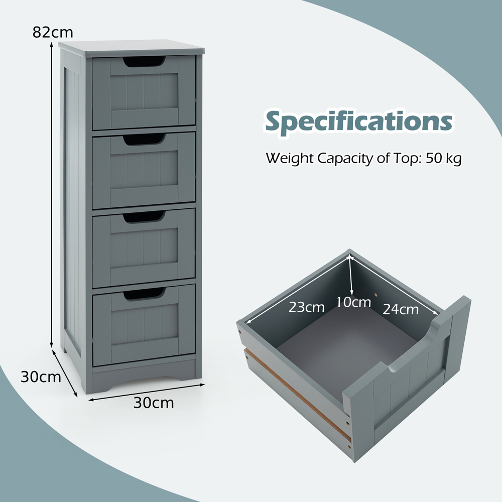 Costway 4 Drawer Grey Floor Bathroom Storage Cabinet Image 9