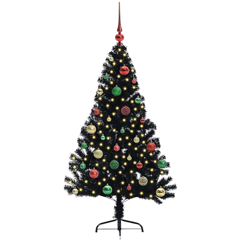 vidaXL Pre-Lit Multicolour Baubles Black Artificial Christmas Tree 5ft Image 1