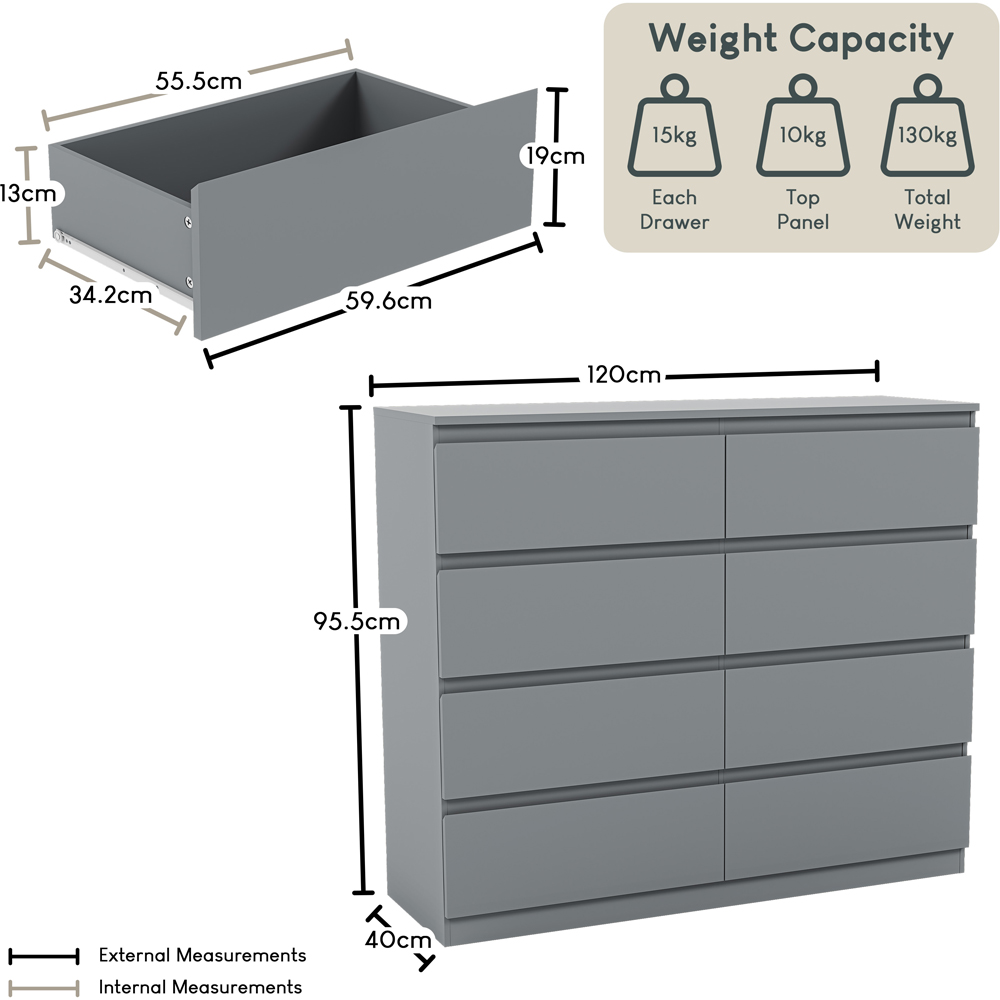 VIDA DESIGNS Denver 8 Drawer Grey Chest of Drawers Image 9