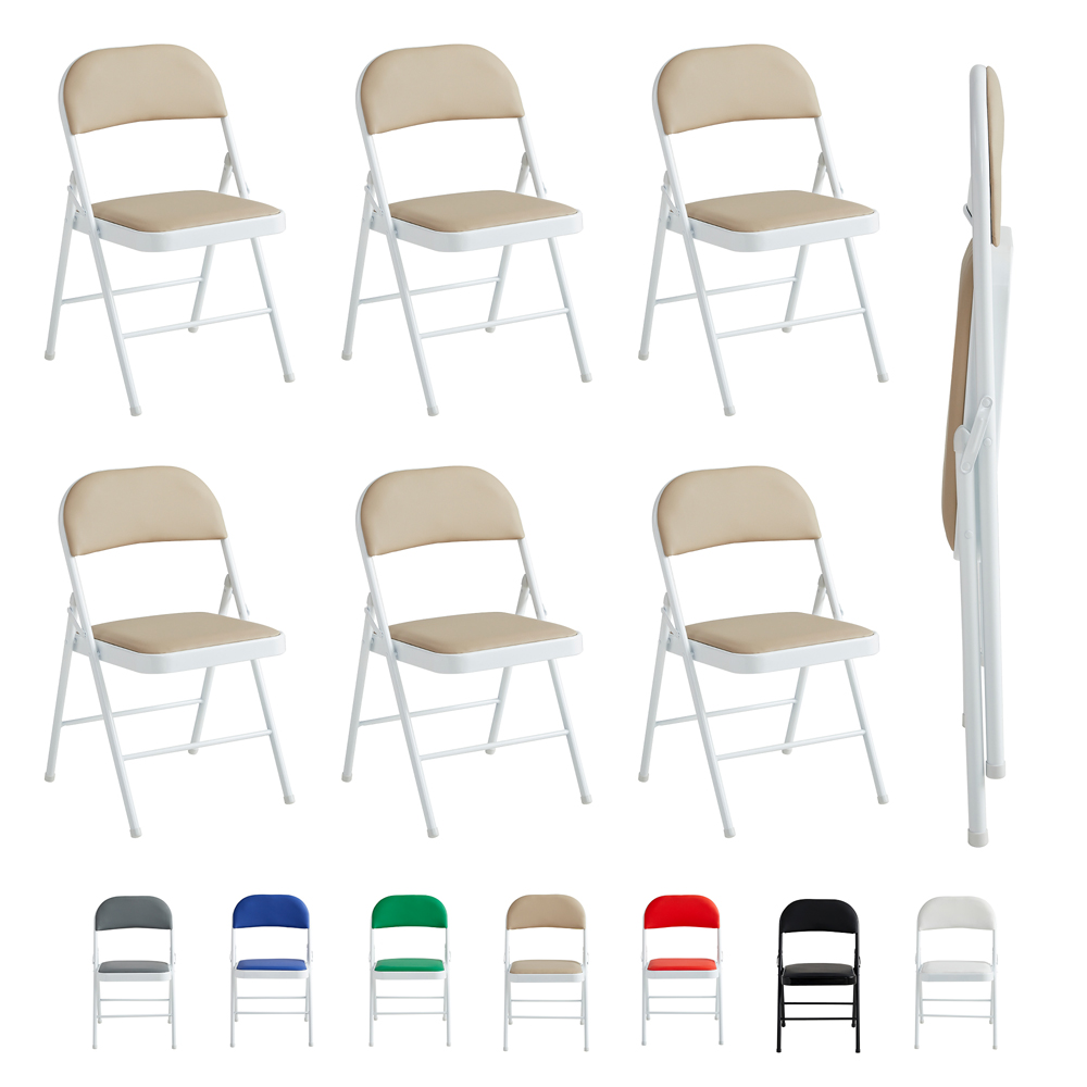 Set of 6 Beige Folding Metal Dining Chairs Image 2