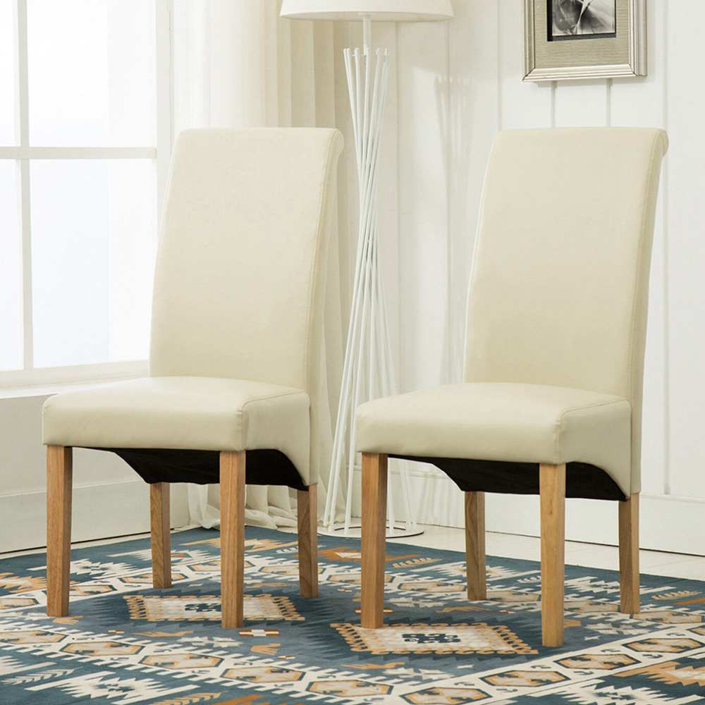 Set of 2 Cream Faux Leather High Back Dining Chair Image 1