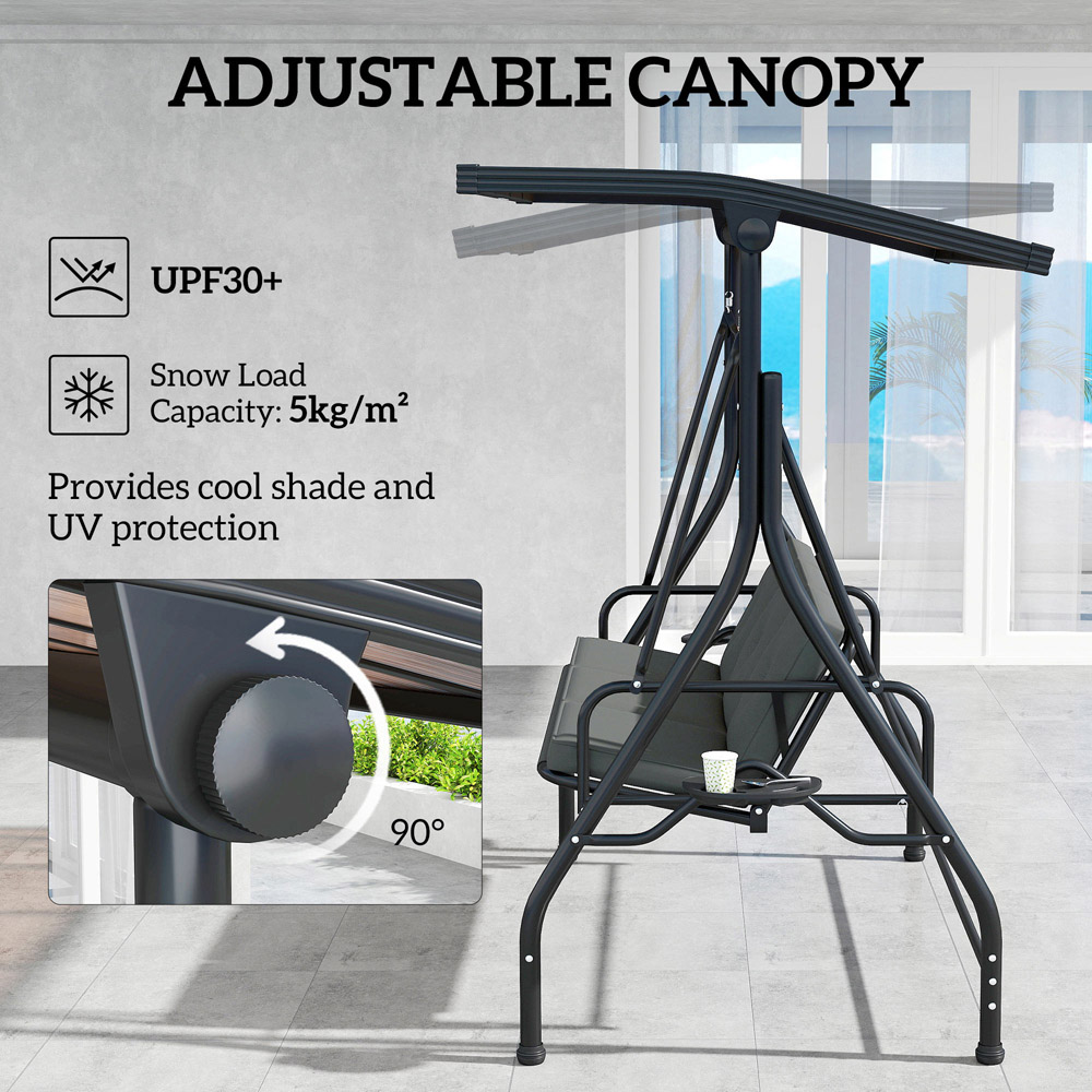 Outsunny 3 Seater Dark Grey Adjustable Canopy Convertible Garden Swing Bed Image 5