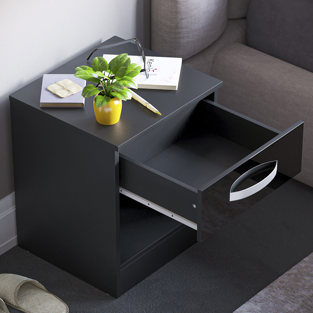 Vida Designs Hulio Single Drawer Black Bedside Table Image 5