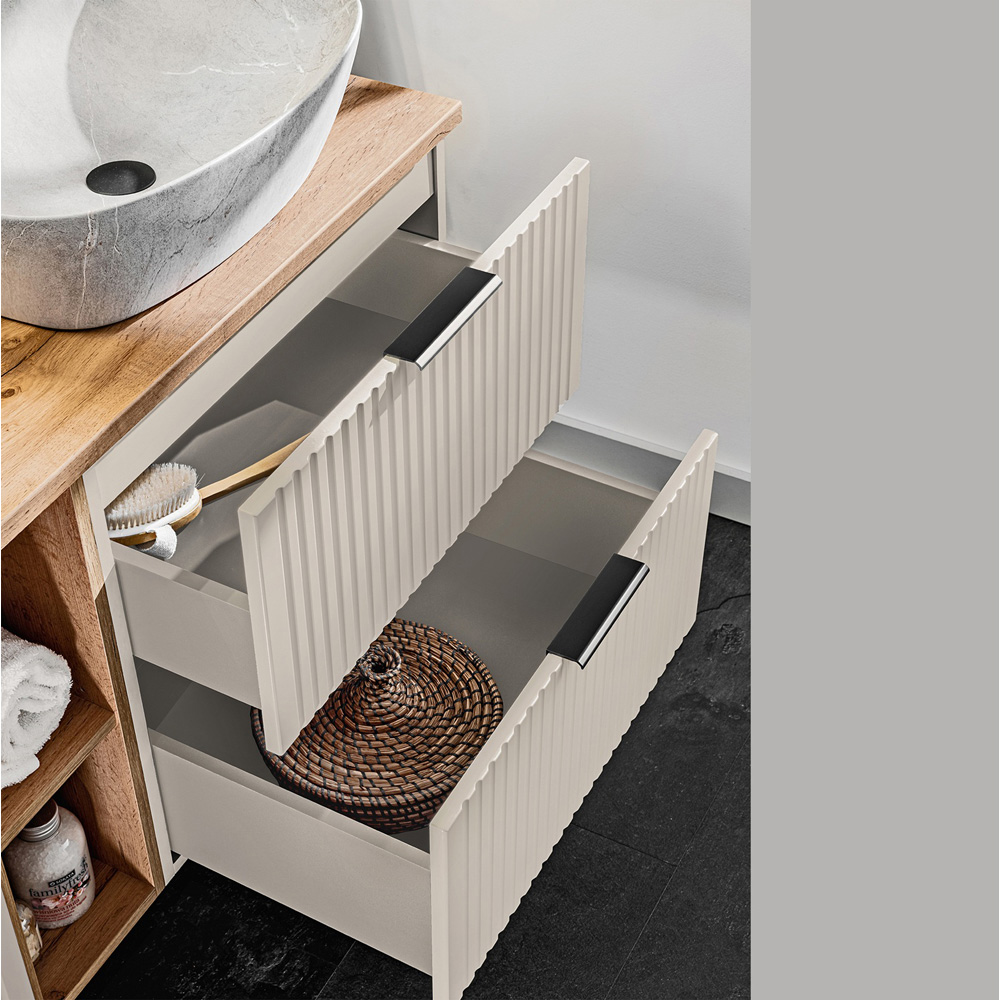 Impact Furniture Adel 2 Drawer Cashmere Beige Wall Hung Countertop Vanity Unit 600mm Image 7