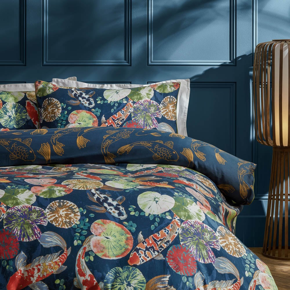 Paoletti Koi Double Midnight Pond Reversible Duvet Cover Set Image 2