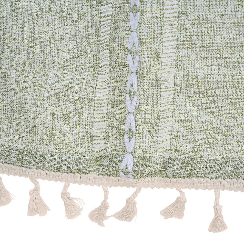 Living and Home Light Green Boho Tassel Faux Linen Curtain 132 x 180cm Image 4