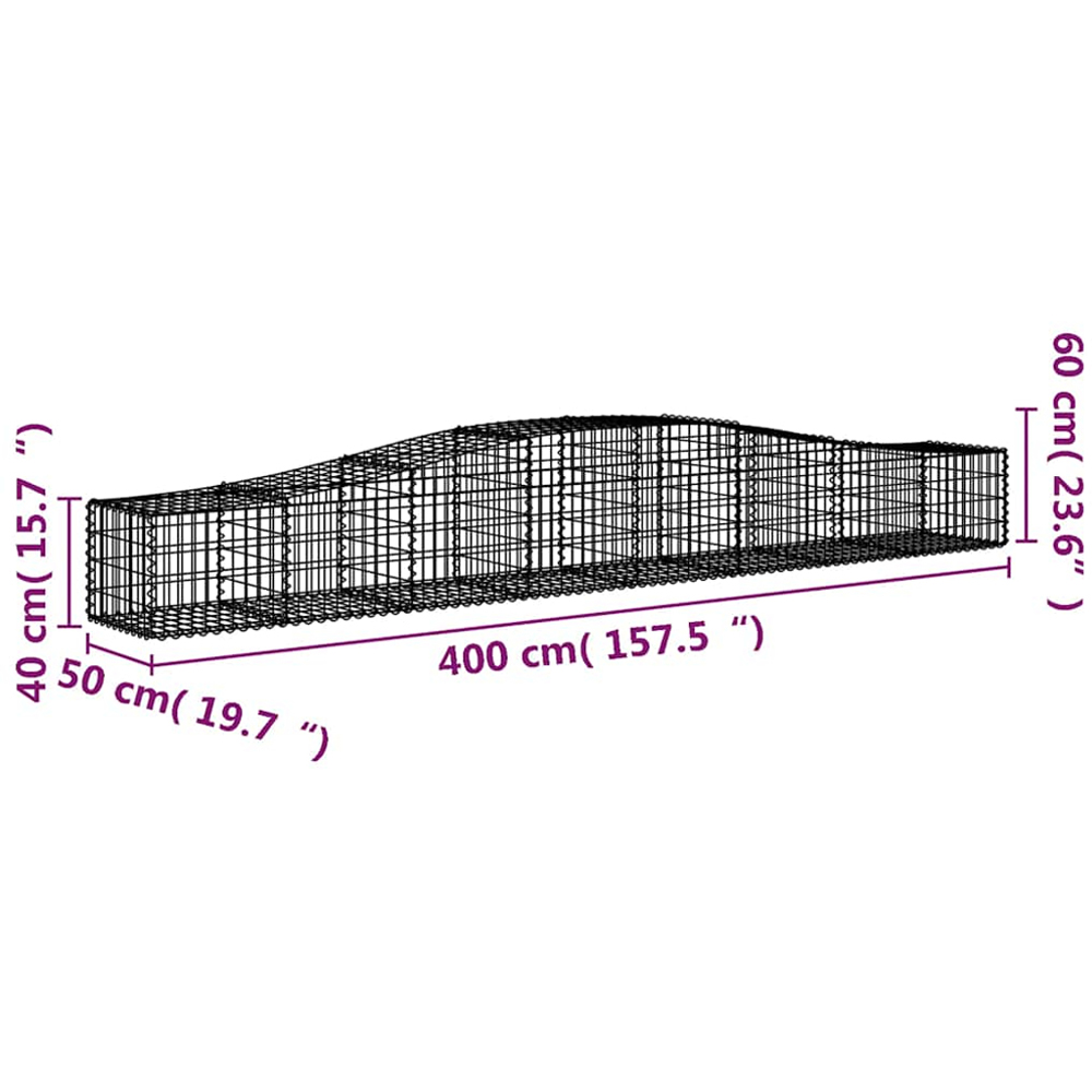 vidaXL Silver Galvanised Iron Arched Gabion Basket 400 x 50 x 40/60cm 4 Pack Image 5