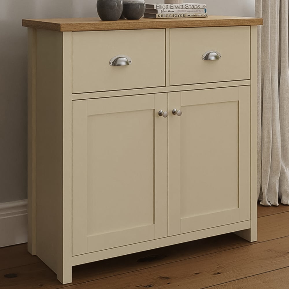 GFW Lancaster 2 Door 2 Drawer Cream Compact Sideboard Image 1