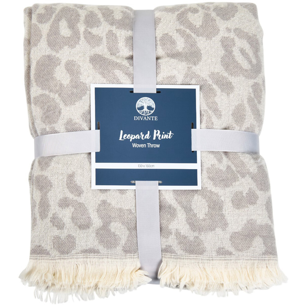 Leopard Print Woven Throw Grey Image 1