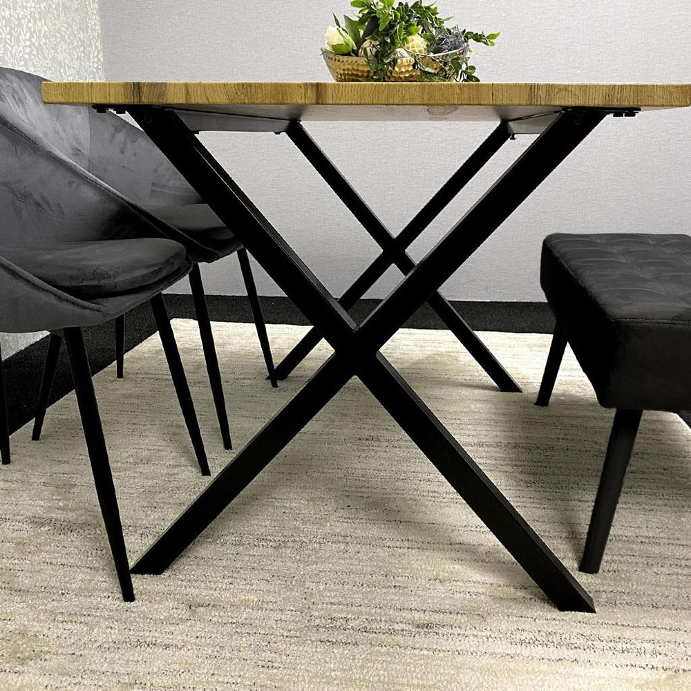 Portland 4 Seater Grey Wood Effect Dining Table Set with Bench and Velvet Chairs Image 6