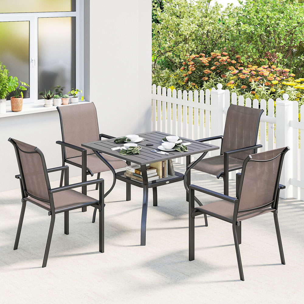 Outsunny 4 Seater Garden Dining Set Grey and Khaki Image 1