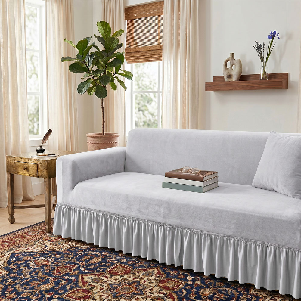 Living and Home 4 Seater Light Grey Vintage Chenille Sofa Cover Image 7