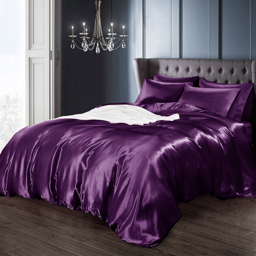 Intimates Super King Size Purple Satin Bedding Set Image 1