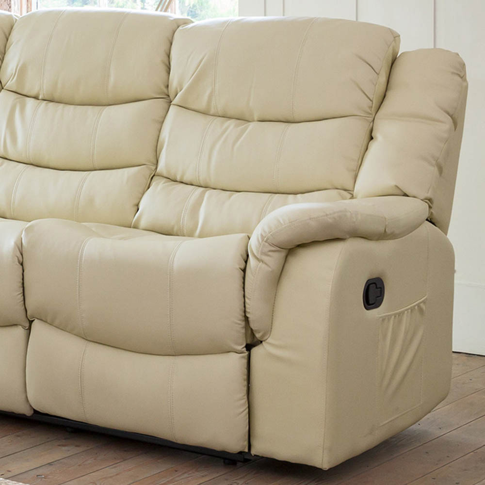 Almeira 3 Seater Cream Bonded Leather Massage and Heat Manual Recliner Sofa Image 2