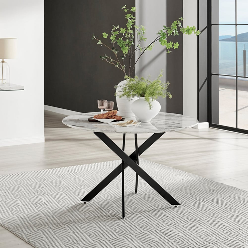 Furniturebox Arona Kensington Marble Effect 4 Seater Round Dining Set White Black and Grey Image 2