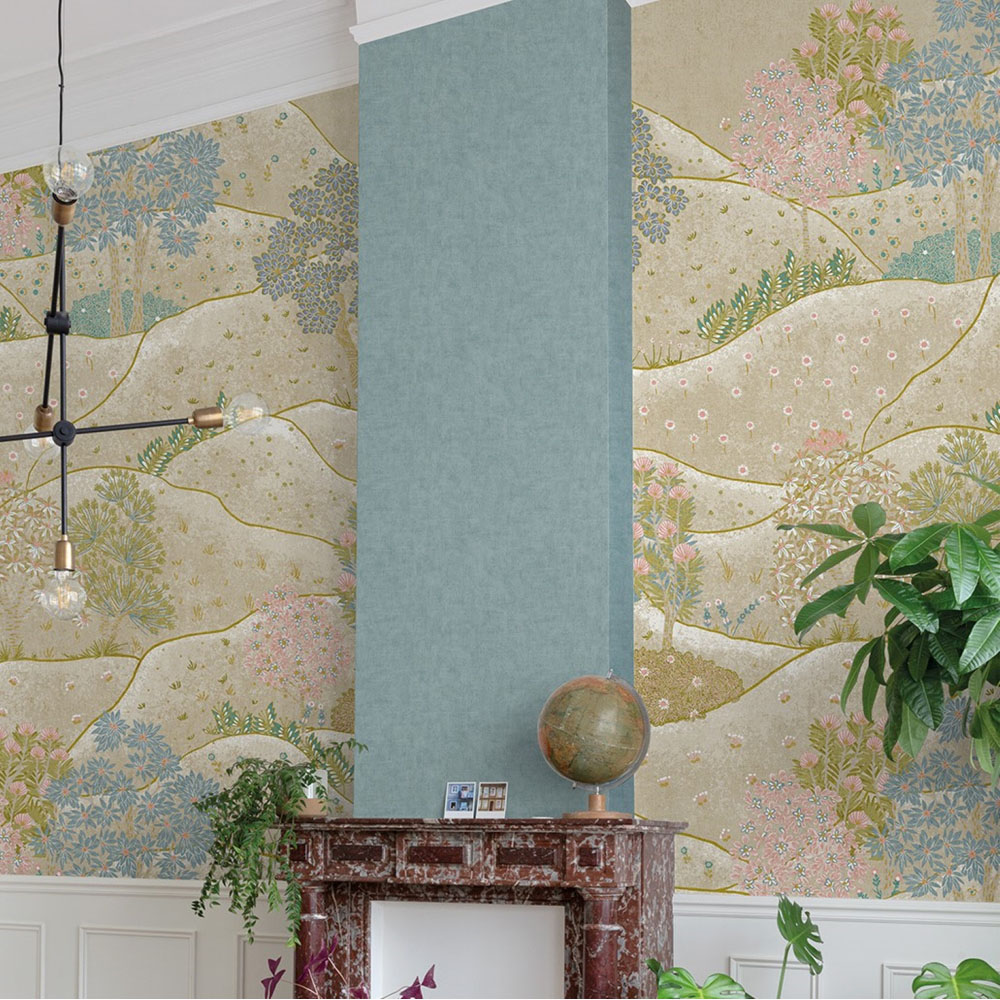 Grandeco Whimsy Neutral Landscape Scene Sage Green 3 Panel Wall Mural Image 4
