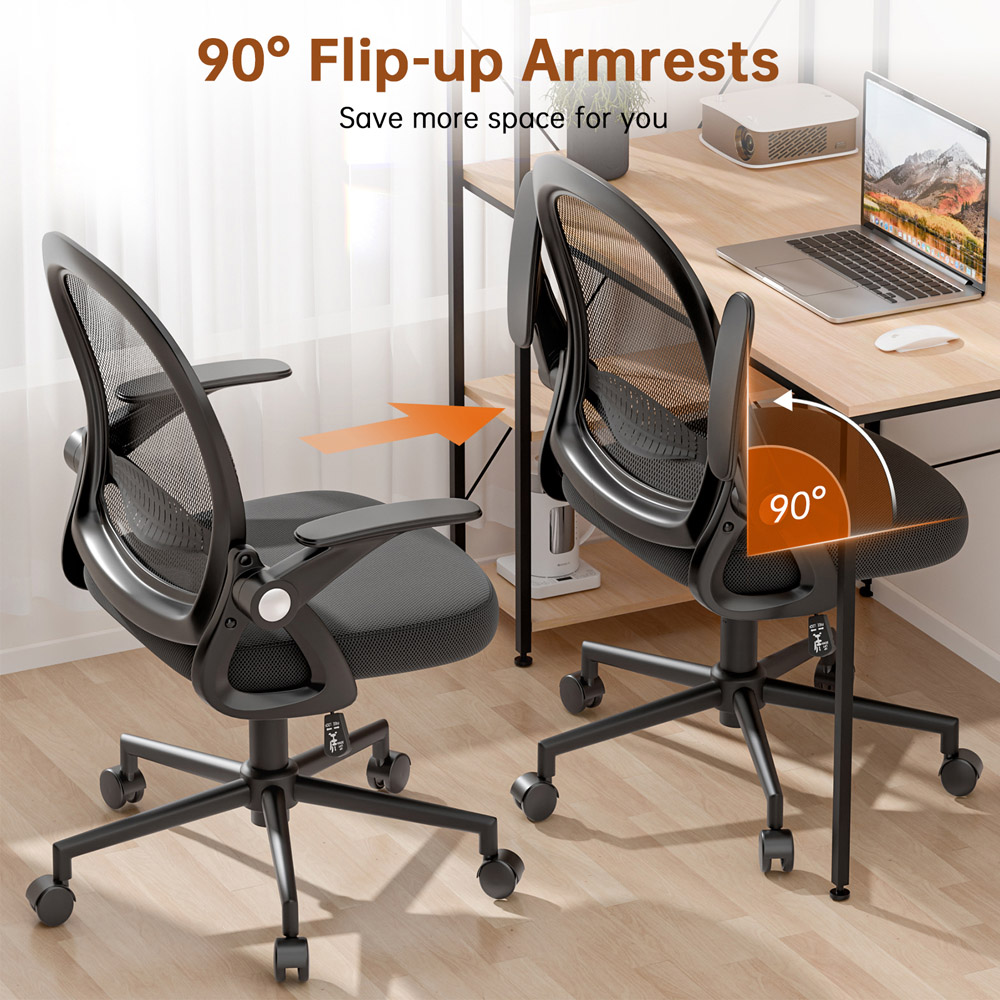 Rattrix Black Mid-Back Mesh Office Chair with Flip-Up Armrests Image 3