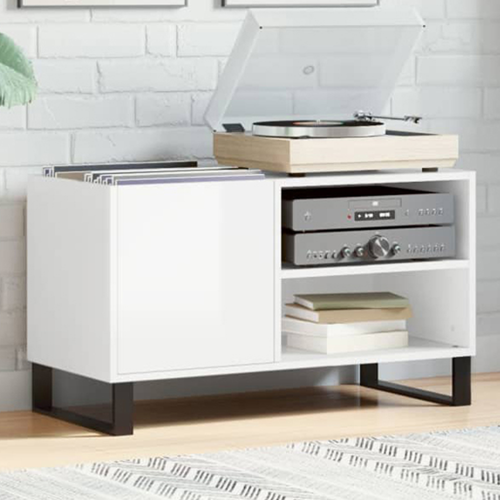 vidaXL 2 Shelf High Gloss White Record Cabinet Image 1