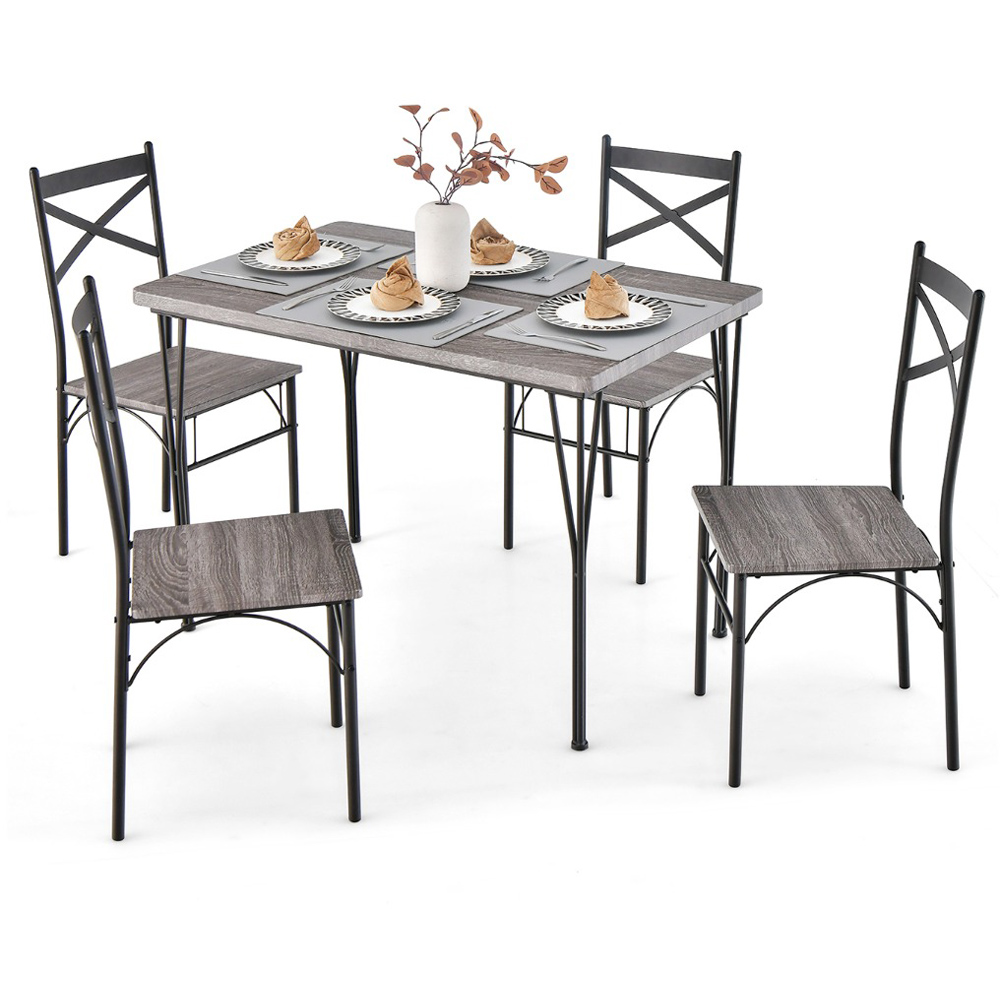 Costway 4 Seater Metal Frame Dining Set Grey Image 3