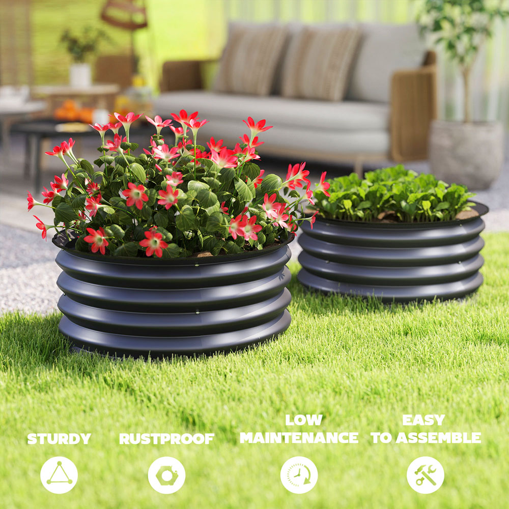 Outsunny Grey Galvanised Steel Raised Garden Bed Planter with Safety Edging 2 Pack Image 7
