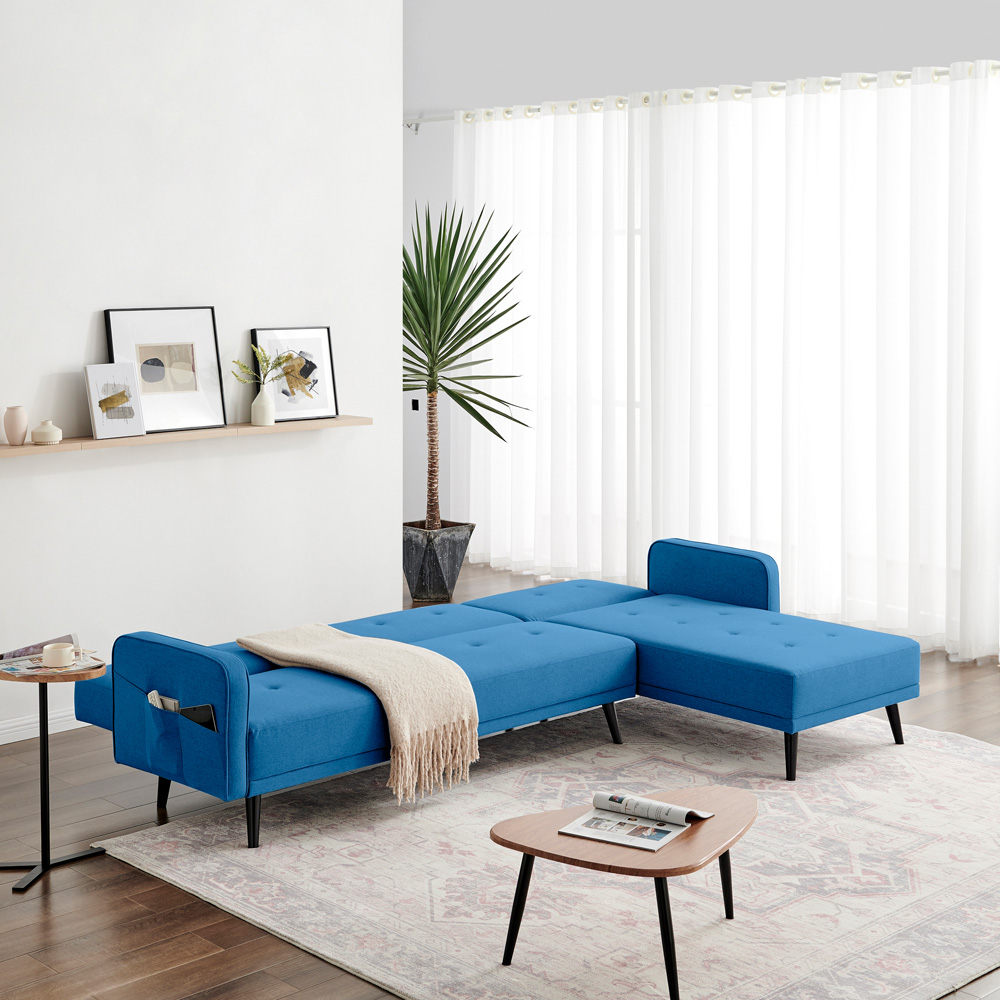 Furniturebox Oliver 3 Seater Blue Left Hand Sofa Bed Image 4