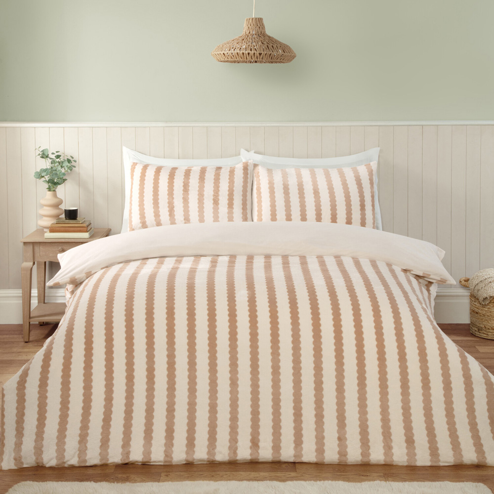 Scallop Stripe Fleece Duvet Set Natural Double Image 1