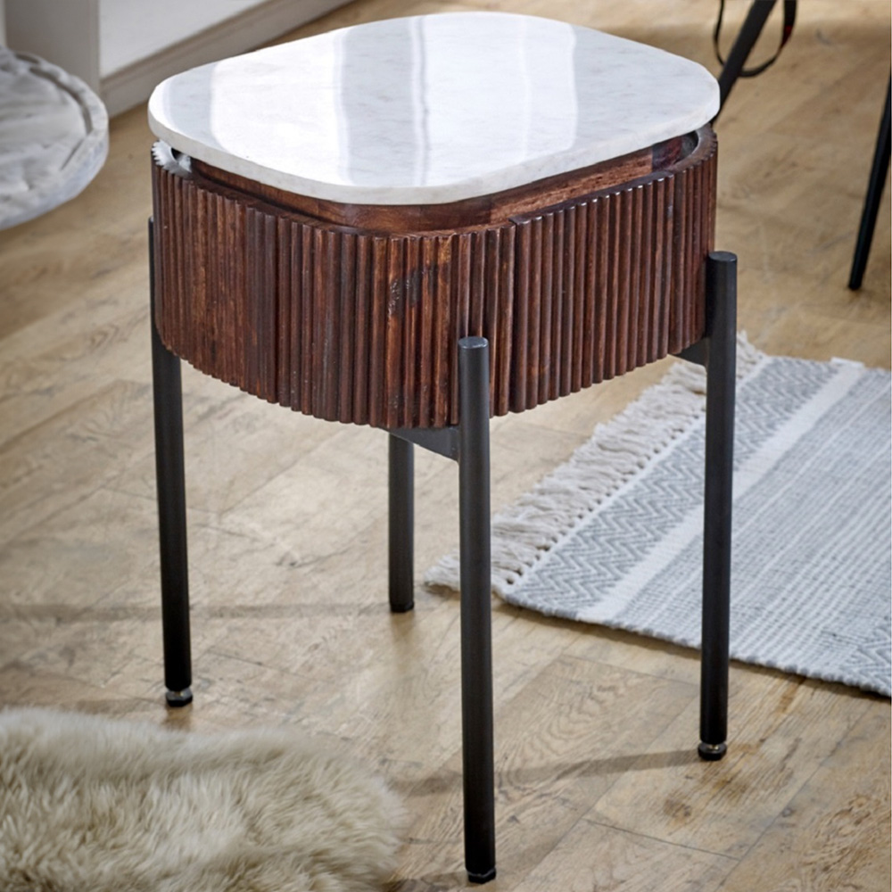 Brooklyn Opal Single Drawer Marble Top Mango Wood Bedside Table Image 1