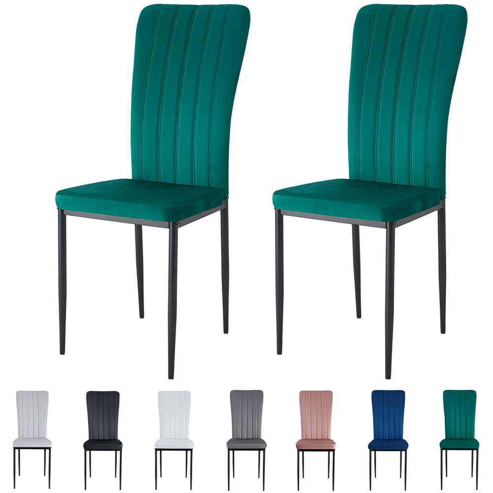 Elle Set of 2 Green Velvet Effect Plush Padded Upholstered Dining Chair Image 8