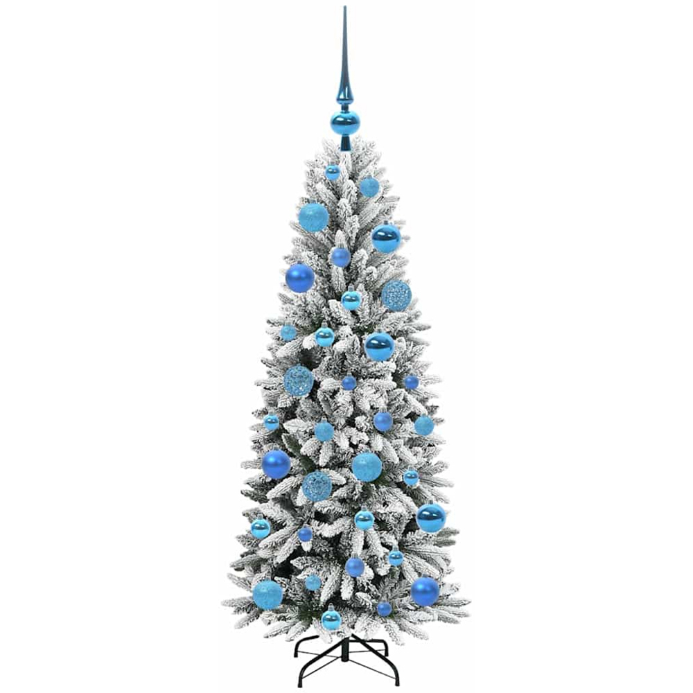 vidaXL Pre-Lit Blue Baubles Artificial Snow Flocked Christmas Tree 4ft Image 4
