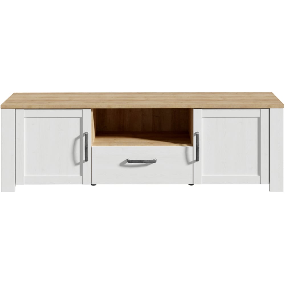 Florence Bohol Single Drawer Single Shelf 2 Door Riviera Oak and White LED TV Unit Image 3